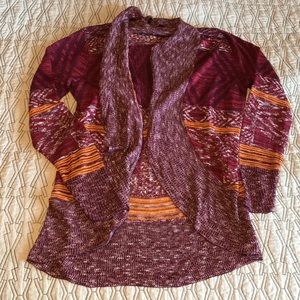 Burgundy and mustard cardigan